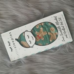 Little Sleepies Gingerbread Luxe swaddle blanket and knotted hat set